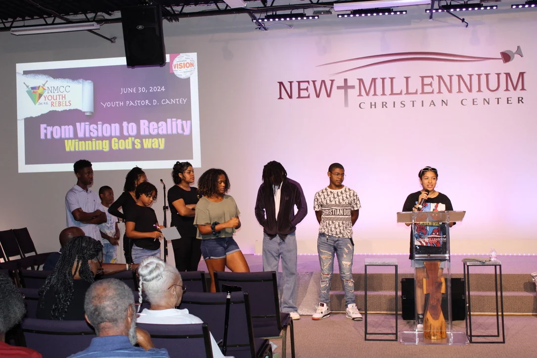 Young people taking part in a presentation at NMCC